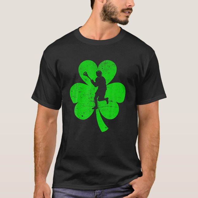 Lacrosse Sports St. Patrick's Day Retro Shamrock I T-Shirt (Front)