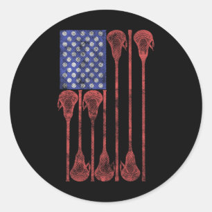 Lacrosse Stick Lax American Flag Classic Round Sticker