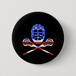Lacrosse sticks and helmet with US american flag 6 Cm Round Badge