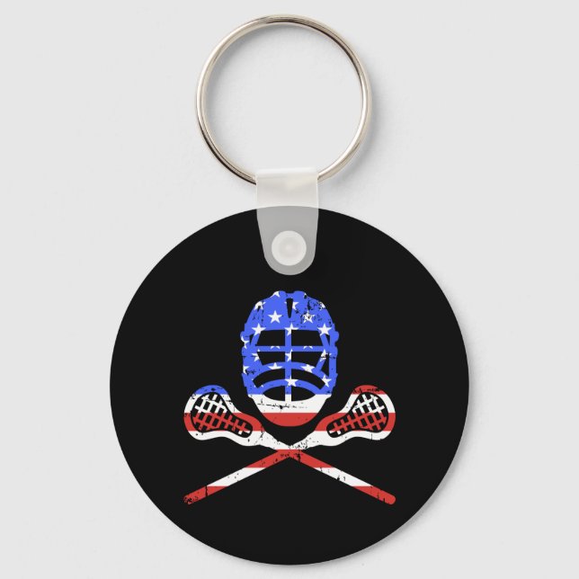 Lacrosse sticks and helmet with US american flag Key Ring (Front)