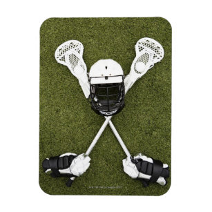 Lacrosse sticks, gloves, balls and sports helmet magnet