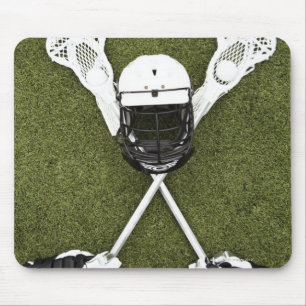 Lacrosse sticks, gloves, balls and sports helmet mouse pad
