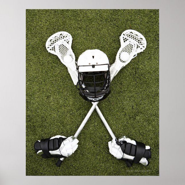 Lacrosse sticks, gloves, balls and sports helmet poster (Front)
