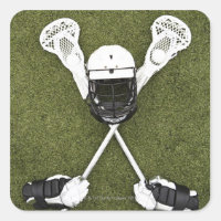 Lacrosse sticks, gloves, balls and sports helmet