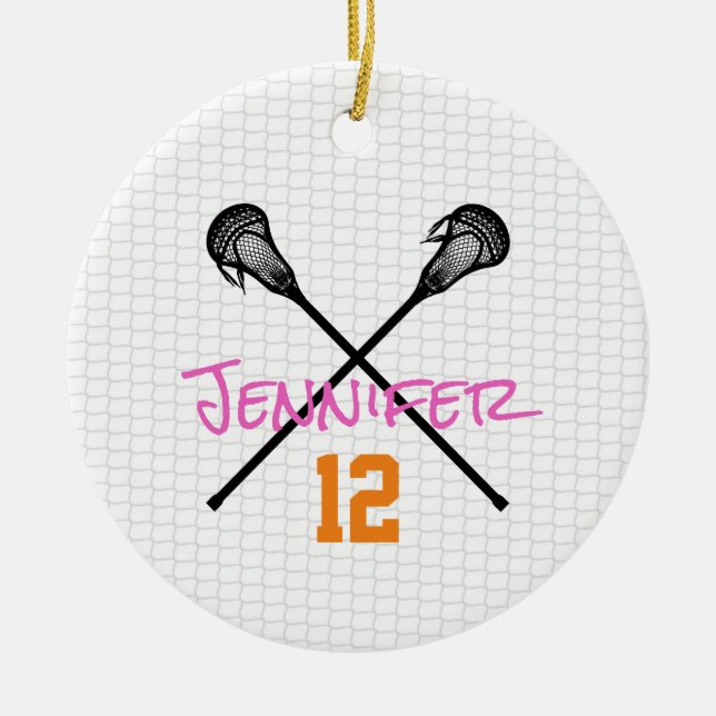Lacrosse Sticks Net Name Number Sports Girls Ceramic Ornament (Front)