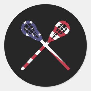 Lacrosse Sticks Us Flag Vintage Patriotic Lax Men Classic Round Sticker