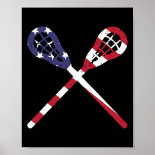 Lacrosse Sticks Us Flag Vintage Patriotic Lax Men Poster