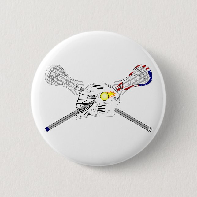 Lacrosse sticks with helmet 6 cm round badge (Front)