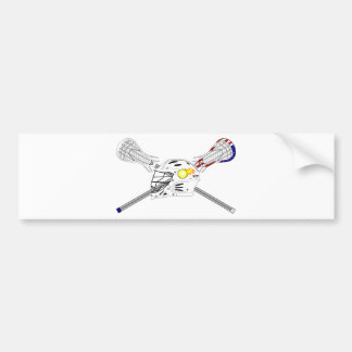 Lacrosse sticks with helmet bumper sticker