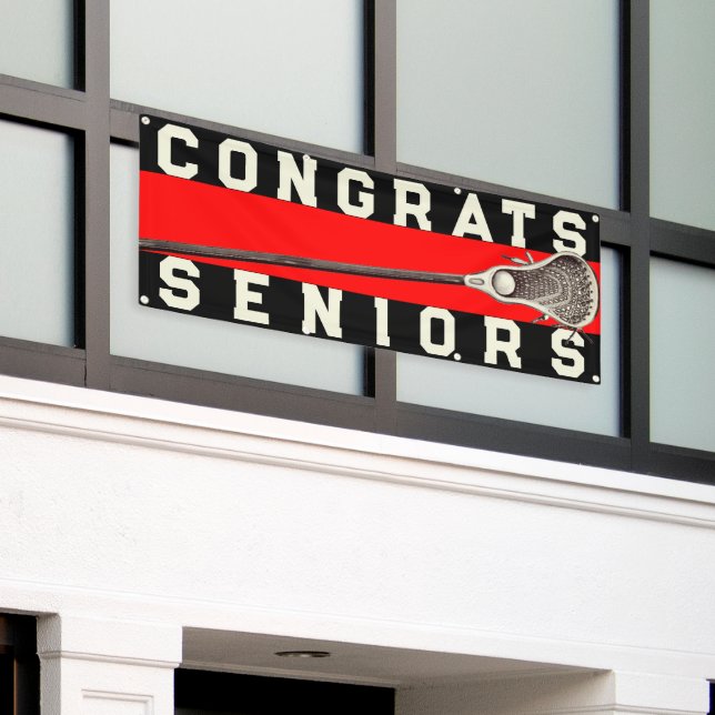 Lacrosse Team Seniors Red Congrats Banner (Outside Building)