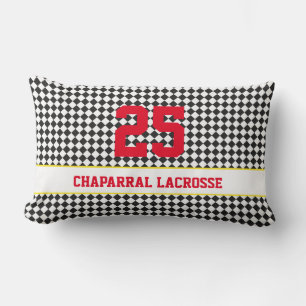 Lacrosse Team Sports Player NUMBER Chequerboard Lumbar Cushion