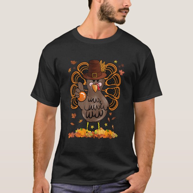 Lacrosse Turkey Pilgrim Hat Pumpkin Fall Thanksgiv T-Shirt (Front)