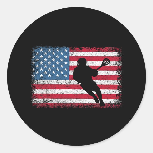 Lacrosse Usa American Flag Lax Shirt Men Women Boy Classic Round Sticker (Front)