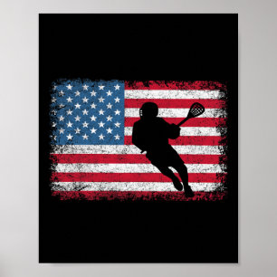Lacrosse Usa American Flag Lax Shirt Men Women Boy Poster