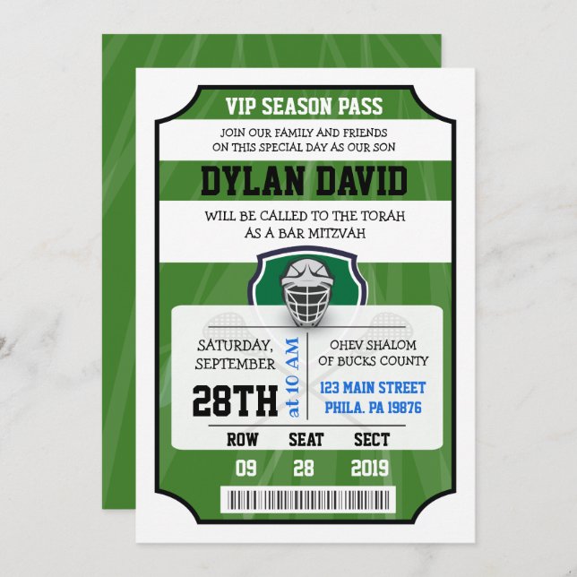 LACROSSE VIP TICKET Bar Bat Mitzvah Invitation (Front/Back)