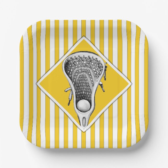 Lacrosse Yellow Gold Party Paper Plates (Front)