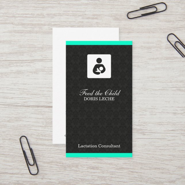 Lactation Consultant Damask Colour Bar Business Card (Front/Back In Situ)