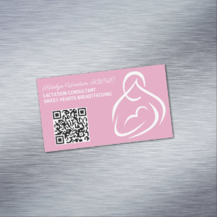 Lactation Consultant QR Code Pink Breastfeeding Magnetic Business Card