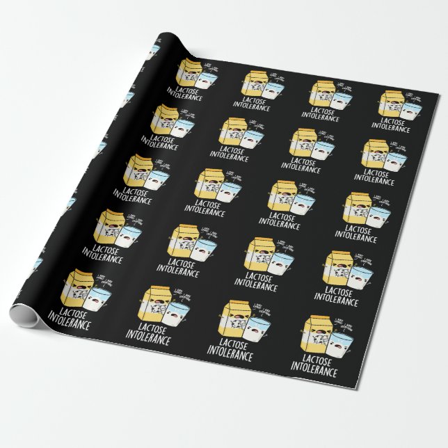 Lactose Intolerance Funny Milk Pun Dark BG Wrapping Paper (Unrolled)