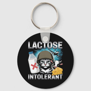 Lactose Intolerant Cat Funny Milk Cheese Cow Key Ring