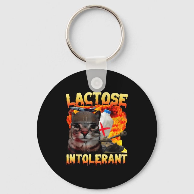 Lactose Intolerant Silly Cat Meme Funny Saying Cat Key Ring (Front)