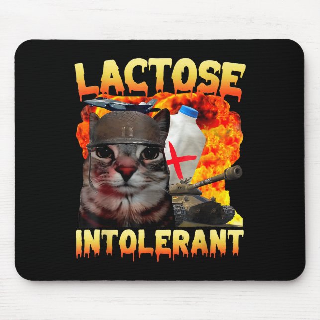 Lactose Intolerant Silly Cat Meme Funny Saying Cat Mouse Pad (Front)