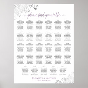 Lacy 29 Table Wedding Seating Chart Lavender White