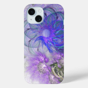 Lacy Abstract Flowers Purple Blue Digital Art iPhone 15 Case