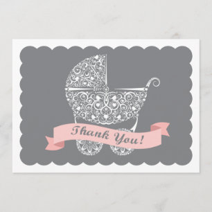 Lacy Baby Carriage Thank You Note Girl