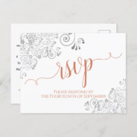 Lacy Calligraphy Terracotta on White Wedding RSVP