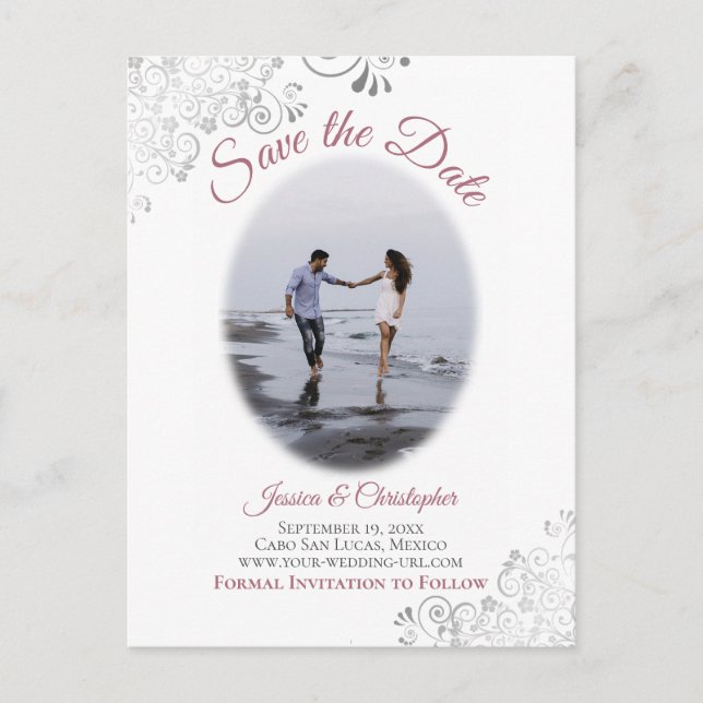 Lacy Dusty Rose Wedding Save the Date Photo Announcement Postcard (Front)