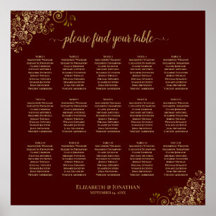 Lacy Gold 15 Table Wedding Seating Chart Auburn