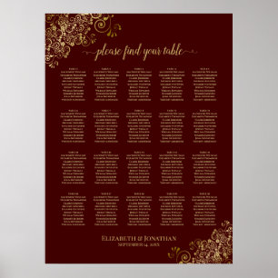 Lacy Gold 20 Table Auburn Wedding Seating Chart