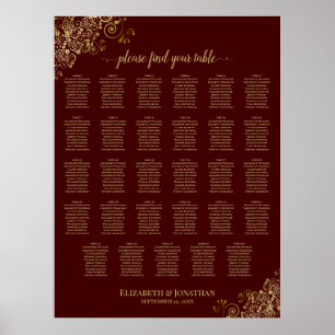 Lacy Gold 29 Table Wedding Seating Chart Auburn