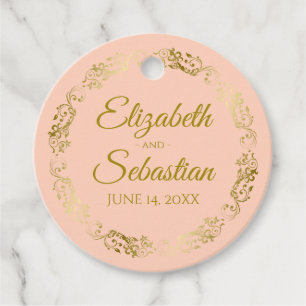 Lacy Gold Border Elegant Coral Peach Wedding Favour Tags