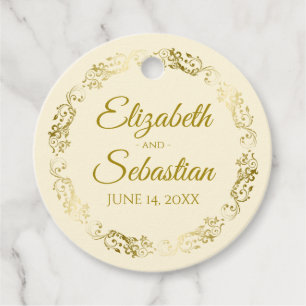 Lacy Gold Filigree Border Elegant Cream Wedding Favour Tags