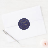 Lacy Gold Filigree Elegant Navy Blue Wedding Favor Classic Round Sticker (Envelope)