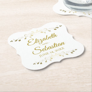 Lacy Gold Filigree Elegant Simple Classic Wedding Paper Coaster