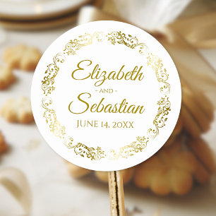 Lacy Gold Filigree Elegant Wedding Favour Classic Round Sticker