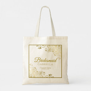 Lacy Gold Frills Elegant Bridesmaid Wedding Tote Bag