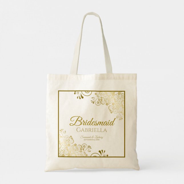 Lacy Gold Frills Elegant Bridesmaid Wedding Tote Bag (Back)