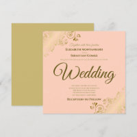 Lacy Gold on Coral Peach Elegant Square Wedding