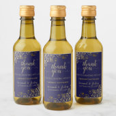 Lacy Gold on Navy Blue Wedding Thank You Mini Wine Label (Bottles)