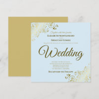 Lacy Gold on Powder Blue Elegant Square Wedding