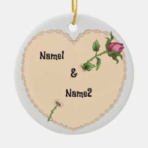 Lacy Heart Rose Ceramic Ornament