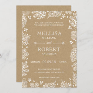 Lacy Leaves on Kraft Paper Wedding Invitation