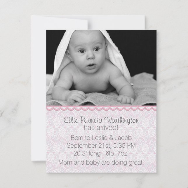 Lacy Look Baby Girl Birth Announcement (Front)