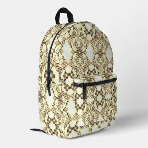Lacy Look of Flowers Golden Sepia Printed Backpack