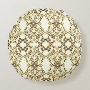 Lacy Look of Flowers Golden Sepia Round Cushion