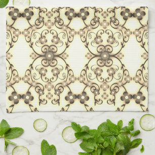 Lacy Look of Flowers Golden Sepia Tea Towel